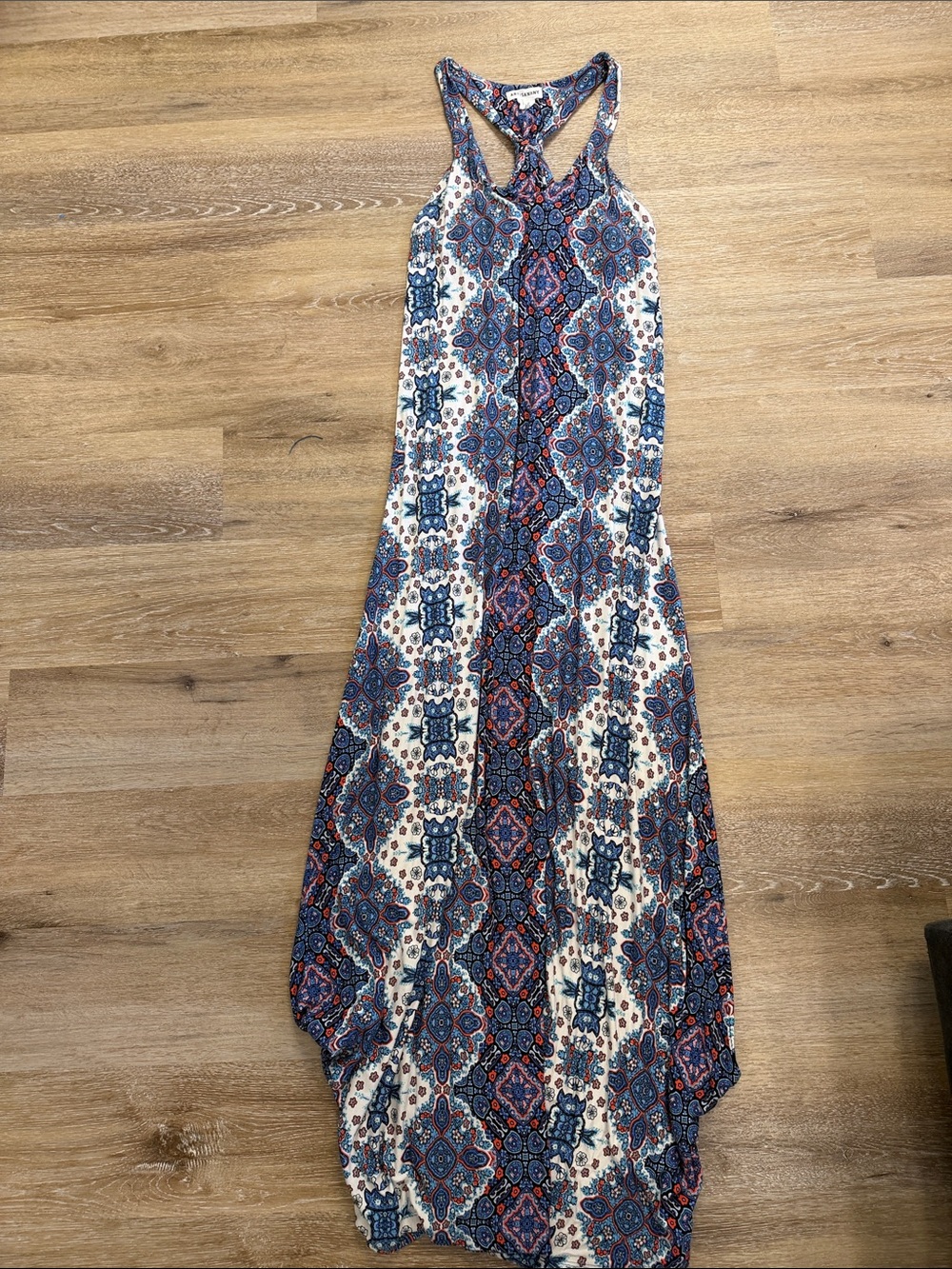 Artisan Blue & White Printed Racerback Maxi Dress